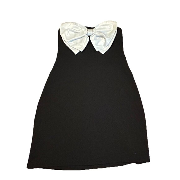 B Darlin Mini Cocktail Party Dress Juniors 5 Black White Bow Strapless Prom Hoco - Picture 1 of 4